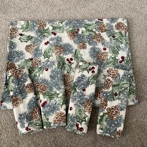 Festive Pinecone and Holly Tablecloth and napkins  100 X 70”